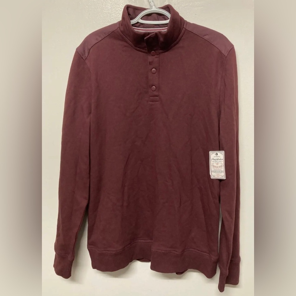 Flag & Anthem Mens Sweater Pullover Medium Maroon Snap Button Mid-Weight NWT